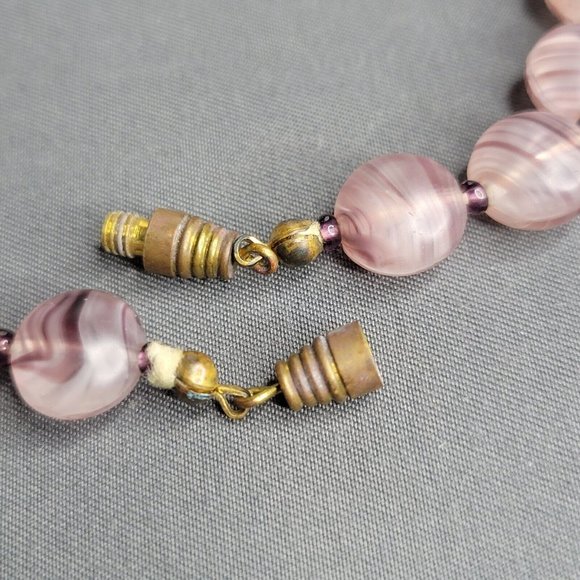 Womens Purple Swirl Glass Beads Single Strand Handmade Necklace 32 in - Picture 6 of 6